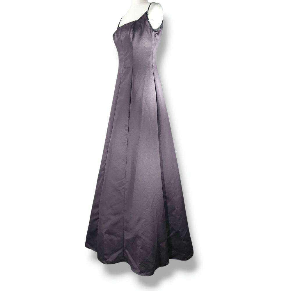 Mori Lee Satin A Line Gown Beaded Straps Corset‎ Bodice Floor Length Charcoal 8